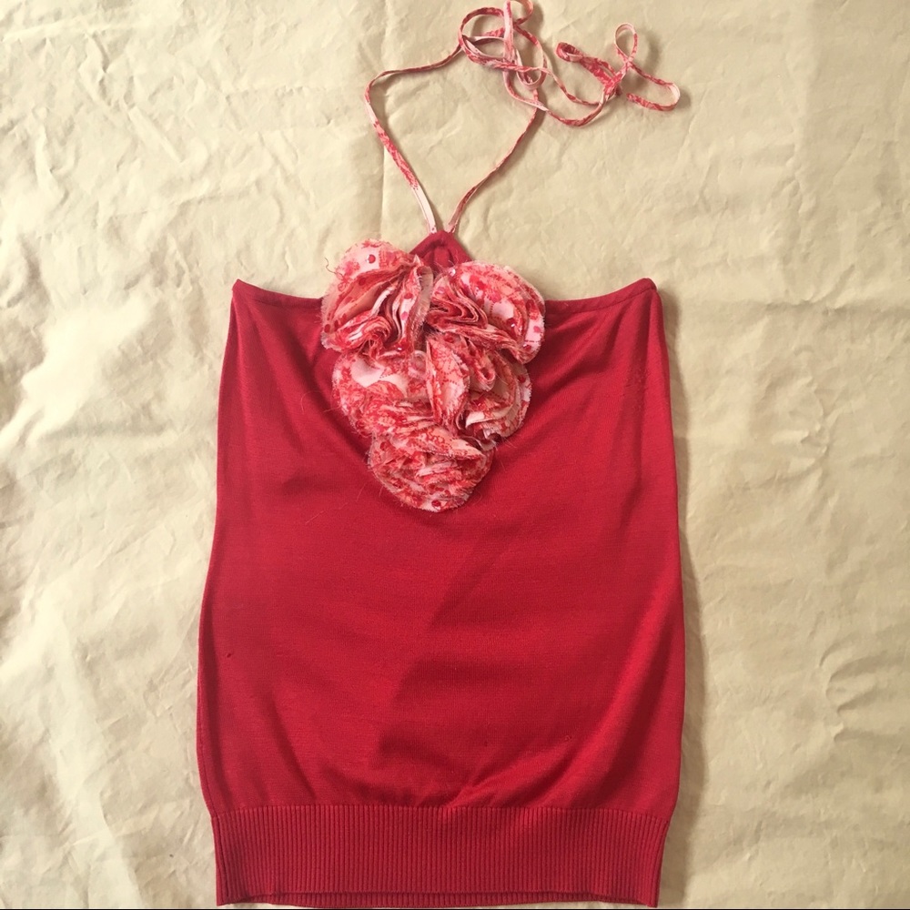 Holiday red halter frill top Bebe